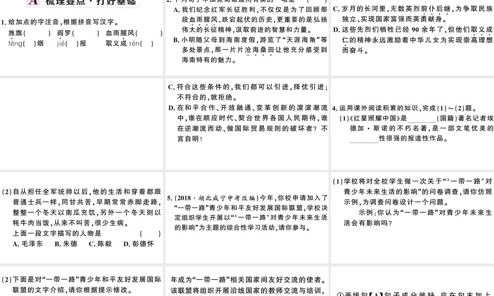 （安徽专用）九年级语文下册 第一单元 2梅岭三章习题课件 新人教版-新人教版初中九年级下册语文课件