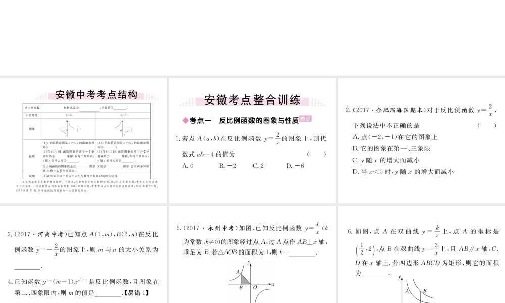 （安徽级数学下册 第二十六章 反比例函数小结与复习练习课件 （新版）新人教版-（新版）新人教级下册数学课件