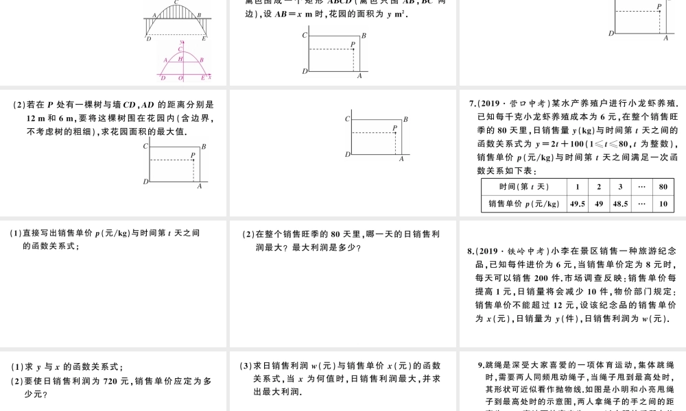 （安徽级数学上册 第22章 二次函数 基础提升专练 二次函数的实际应用课件 （新版）新人教版-（新版）新人教级上册数学课件