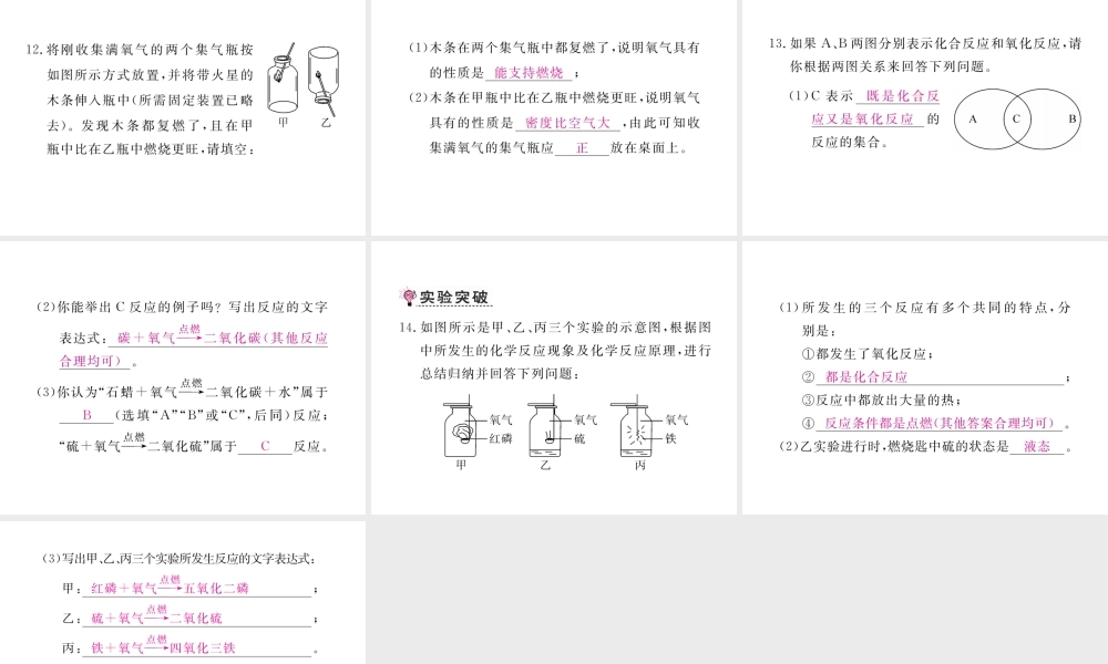 （安徽专用）秋九年级化学上册 2 我们周围的空气 2.2 氧气练习课件 （新版）新人教版-（新版）新人教版初中九年级上册化学课件