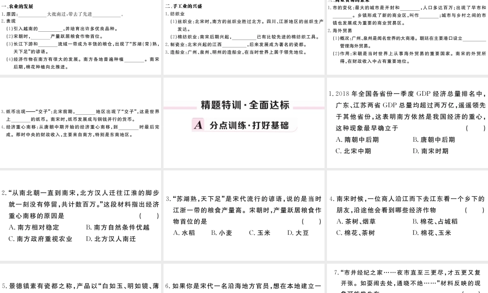 （安徽级历史下册 第二单元 辽宋夏金元时期：民族关系发展和社会变化 第9课 宋代经济的发展习题课件 新人教版-新人教级下册历史课件