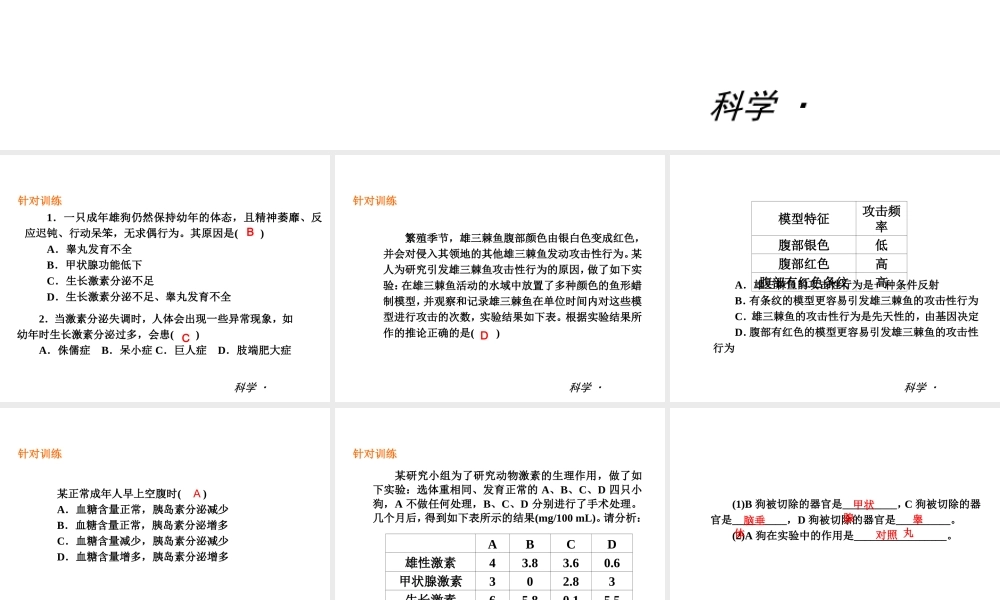 （小复习）2013-2014中考科学 八上 第3章 生命活动的调节（章内阶段过关+综合过关检测针对训练+阶段综合测试一针对训练）课件 浙教版