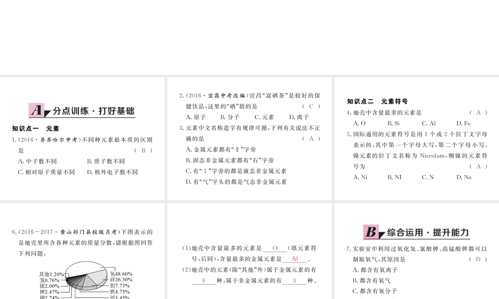 （安徽专用）秋九年级化学上册 3 物质构成的奥秘 3.3 第1课时 元素练习课件 （新版）新人教版-（新版）新人教版初中九年级上册化学课件