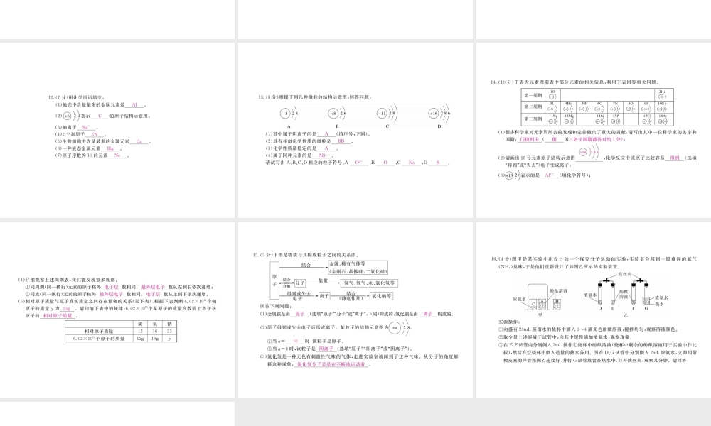 （安徽专用）秋九年级化学上册 3 物质构成的奥秘检测卷课件 （新版）新人教版-（新版）新人教版初中九年级上册化学课件