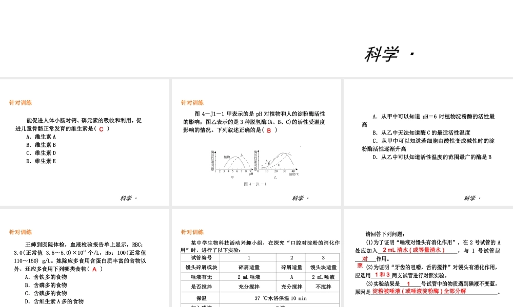 （小复习）2013-2014中考科学 九上 第4章 代谢与平衡（章内阶段过关+综合过关检测针对训练+阶段综合测试一针对训练）课件 浙教版