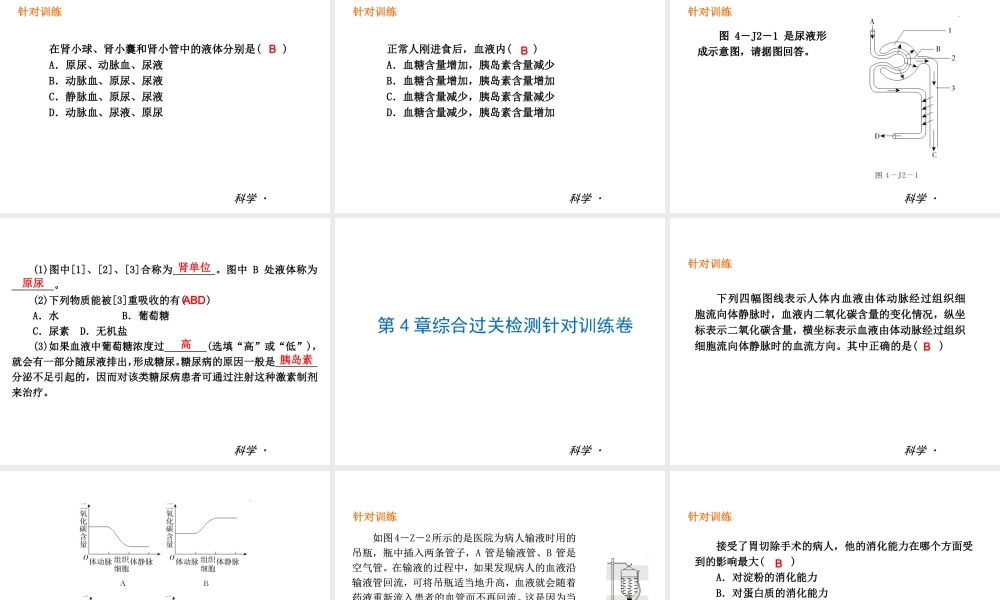 （小复习）2013-2014中考科学 九上 第4章 代谢与平衡（章内阶段过关+综合过关检测针对训练+阶段综合测试一针对训练）课件 浙教版