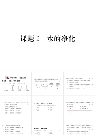 （安徽专用）秋九年级化学上册 4 自然界的水 4.2 水的净化练习课件 （新版）新人教版-（新版）新人教版初中九年级上册化学课件