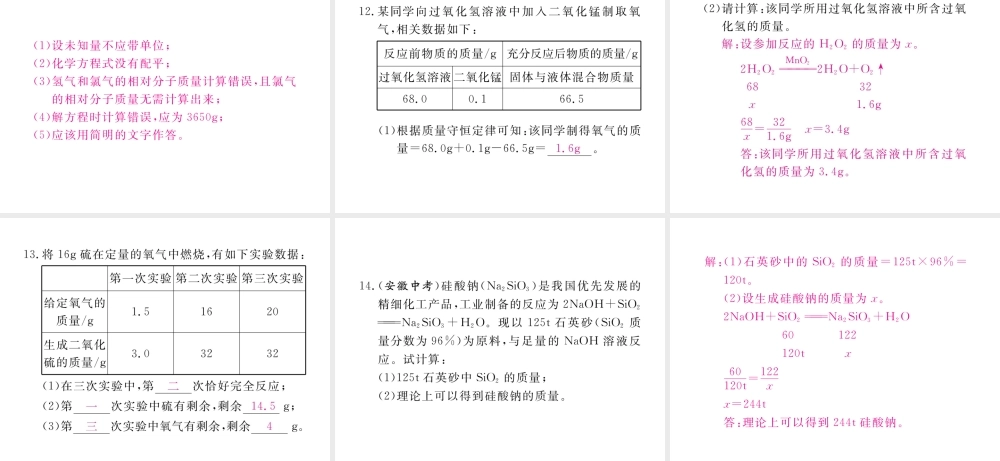 （安徽专用）秋九年级化学上册 5 化学方程式 5.3 利用化学方程式的简单计算练习课件 （新版）新人教版-（新版）新人教版初中九年级上册化学课件
