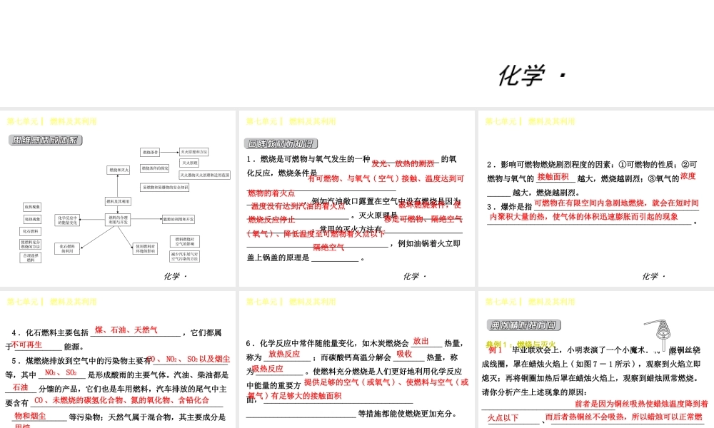 （小复习）2014-2015中考化学 九上 第七单元 燃料及其利用课件 （新版）新人教版