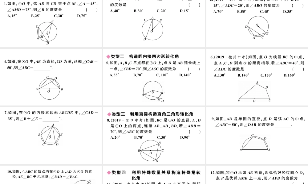 （安徽级数学上册 第24章 圆 高频题型专题 圆中利用转化思想求角度课件 （新版）新人教版-（新版）新人教级上册数学课件