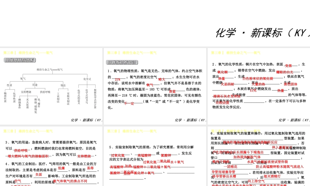（小复习）2014-2015中考化学 九上 第三章 维持生命之气——氧气课件 （新版）粤教版