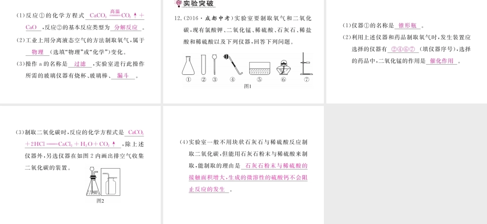 （安徽专用）秋九年级化学上册 6 碳和碳的氧化物 6.2 二氧化碳制取的研究练习课件 （新版）新人教版-（新版）新人教版初中九年级上册化学课件