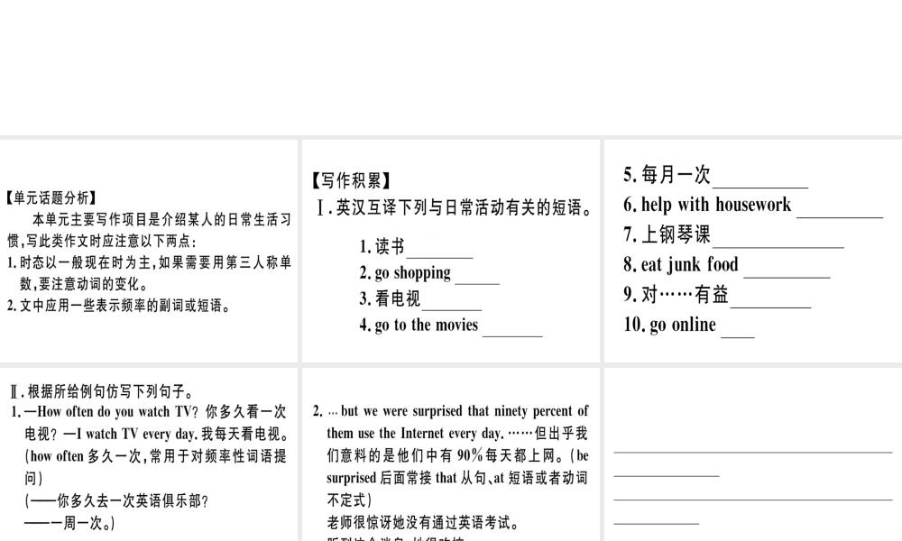（安徽专版）秋八年级英语上册 Unit 2 How often do you exercise写作专项课件 （新版）人教新目标版-（新版）人教新目标版初中八年级上册英语课件