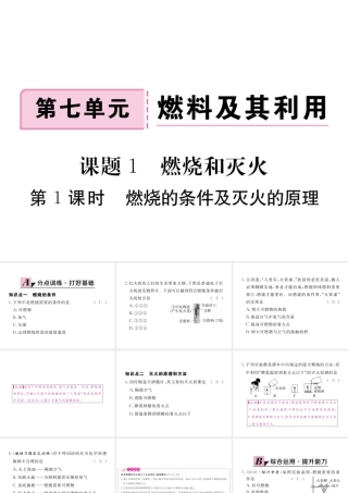 （安徽专用）秋九年级化学上册 7 燃料及其利用 7.1 第1课时 燃烧的条件及灭火的原理练习课件 （新版）新人教版-（新版）新人教版初中九年级上册化学课件