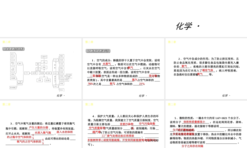 （小复习）2014届中考化学 第二章 空气、物质的构成（知识框架+教材分析+典型精析+实战演练+针对训练）课件 粤教版