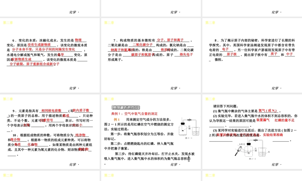（小复习）2014届中考化学 第二章 空气、物质的构成（知识框架+教材分析+典型精析+实战演练+针对训练）课件 粤教版