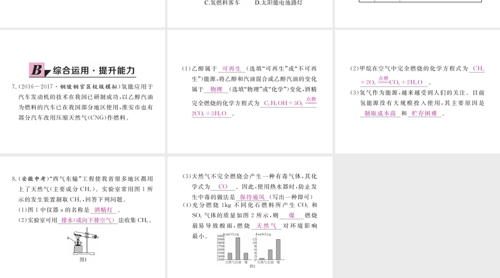 （安徽专用）秋九年级化学上册 7 燃料及其利用 7.2 第2课时 使用燃料对环境的影响 能源的利用和开发练习课件 （新版）新人教版-（新版）新人教版初中九年级上册化学课件