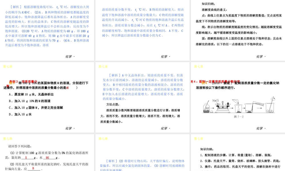 （小复习）2014届中考化学 第七章 溶液（知识框架+教材分析+典型精析+实战演练+针对训练）课件 粤教版