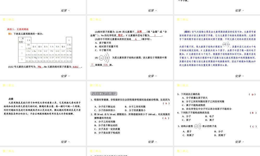 （小复习）2014届中考化学 第三单元《物质构成的奥秘》（知识框架+教材分析+典型精析+实战演练+针对训练）课件 （新版）新人教版