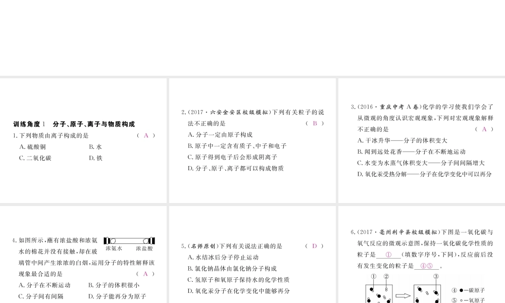 （安徽专用）秋九年级化学上册 专题训练（二）物质的组成和结构课件 （新版）新人教版-（新版）新人教版初中九年级上册化学课件