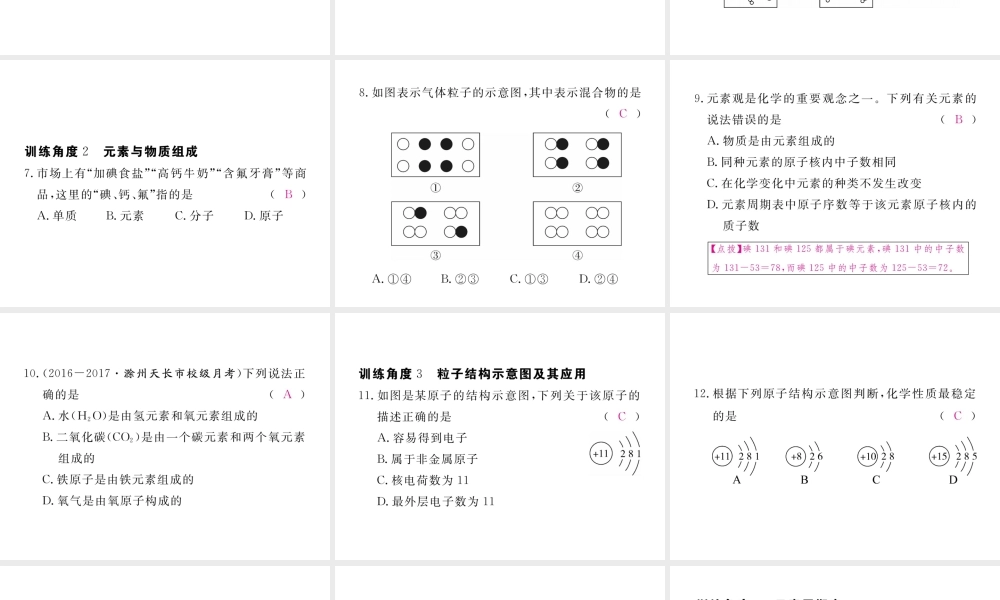 （安徽专用）秋九年级化学上册 专题训练（二）物质的组成和结构课件 （新版）新人教版-（新版）新人教版初中九年级上册化学课件