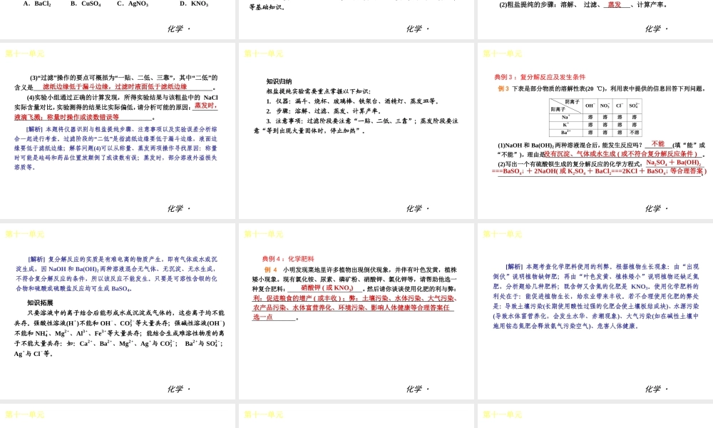 （小复习）2014届中考化学 第十一单元《 盐 化肥》（知识框架+教材分析+典型精析+实战演练+针对训练）课件 （新版）新人教版