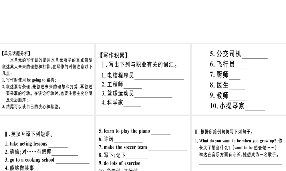 （安徽专版）秋八年级英语上册 Unit 6 I’m going to study computer science写作专项课件 （新版）人教新目标版-（新版）人教新目标版初中八年级上册英语课件