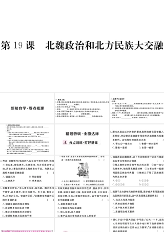 （安徽专级历史上册 第四单元 三国两晋南北朝时期：政权分立与民族融合19 北魏政治和北方民族大交融习题课件 新人教版-新人教级上册历史课件
