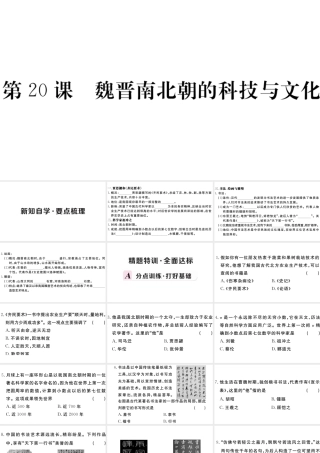 （安徽专级历史上册 第四单元 三国两晋南北朝时期：政权分立与民族融合晋南北朝的科技与文化习题课件 新人教版-新人教级上册历史课件