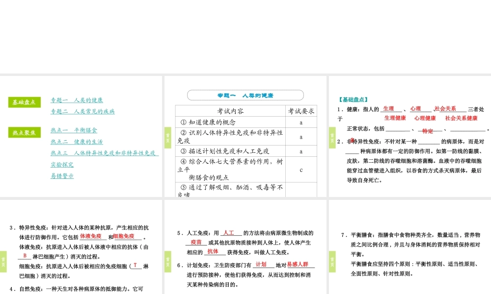 （小复习）浙江省2014年中考科学专题复习 第11课 人体保健课件