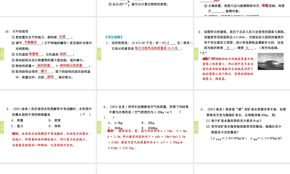 （小复习）浙江省2014年中考科学专题复习 第15课 物质密度课件