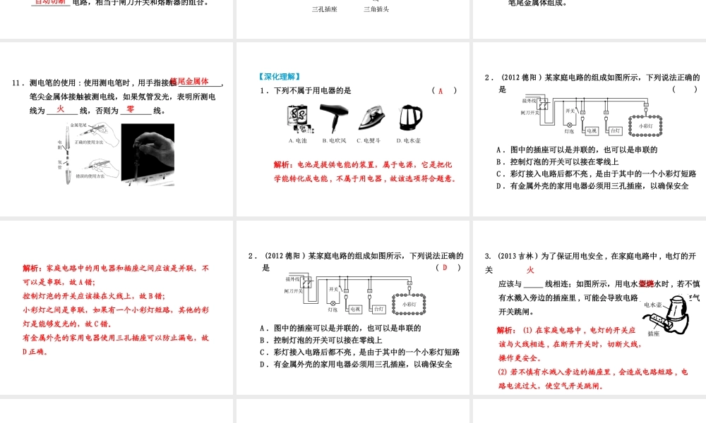 （小复习）浙江省2014年中考科学专题复习 第24课 家庭电路课件