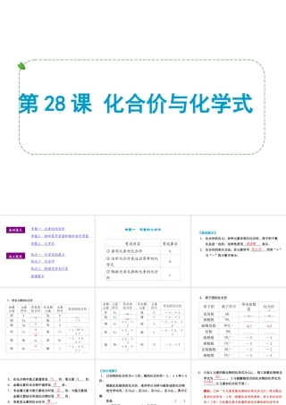 （小复习）浙江省2014年中考科学专题复习 第28课 化合价与化学式课件