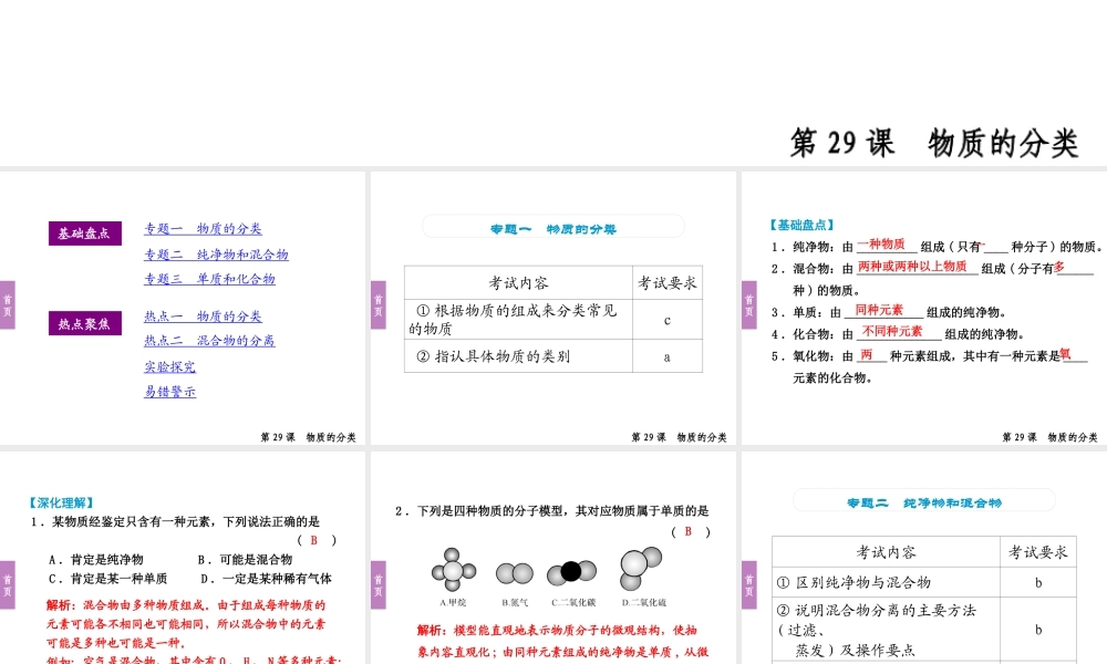 （小复习）浙江省2014年中考科学专题复习 第29课 物质的分类课件