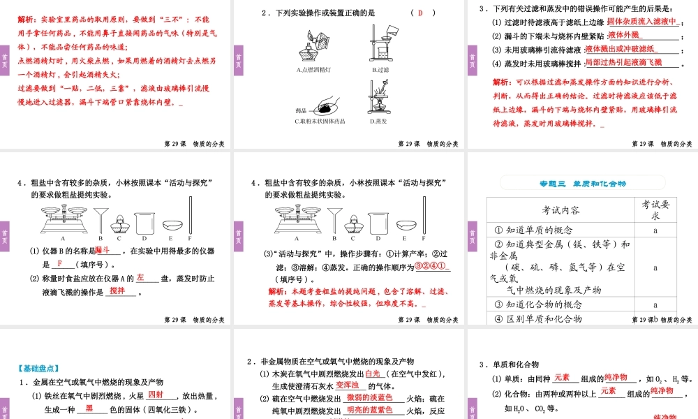 （小复习）浙江省2014年中考科学专题复习 第29课 物质的分类课件