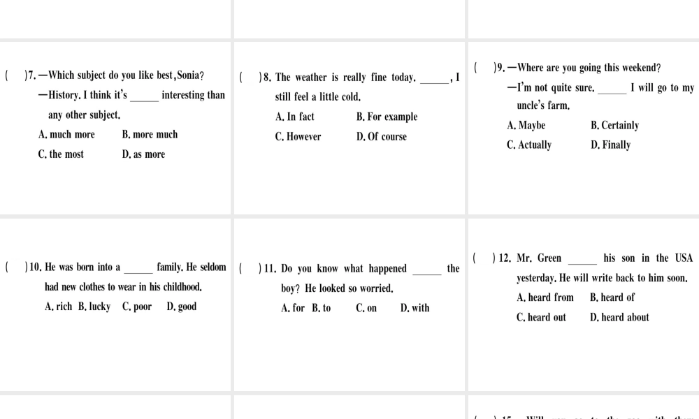 （安徽专版）秋八年级英语上册 专项二 单项选择课件 （新版）人教新目标版-（新版）人教新目标版初中八年级上册英语课件