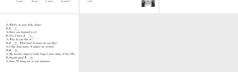 （安徽专版）秋九年级英语全册 Unit 9 I like music that I can dance to（第5课时）Section B（1a-1d）习题课件 （新版）人教新目标版-（新版）人教新目标版初中九年级全册英语课件