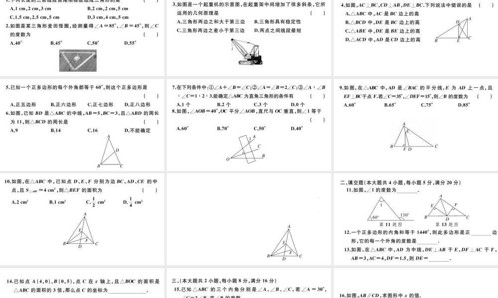 （安徽级数学上册 第十一章 三角形检测卷课件 （新版）新人教版-（新版）新人教级上册数学课件
