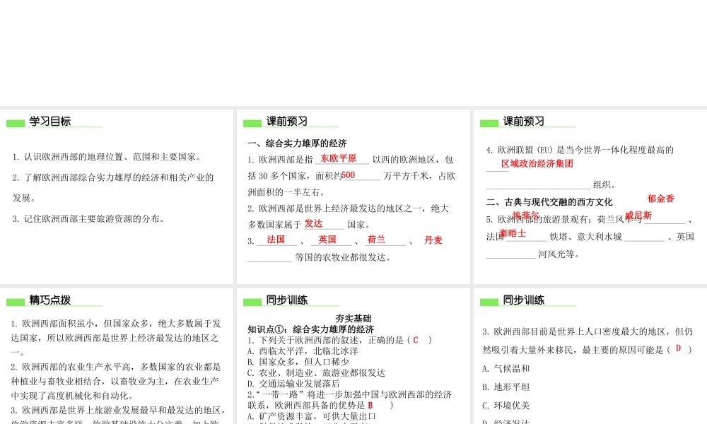 （广东专版）七年级地理下册 第八章 第二节 欧洲西部习题课件 （新版）粤教版-（新版）粤教版初中七年级下册地理课件