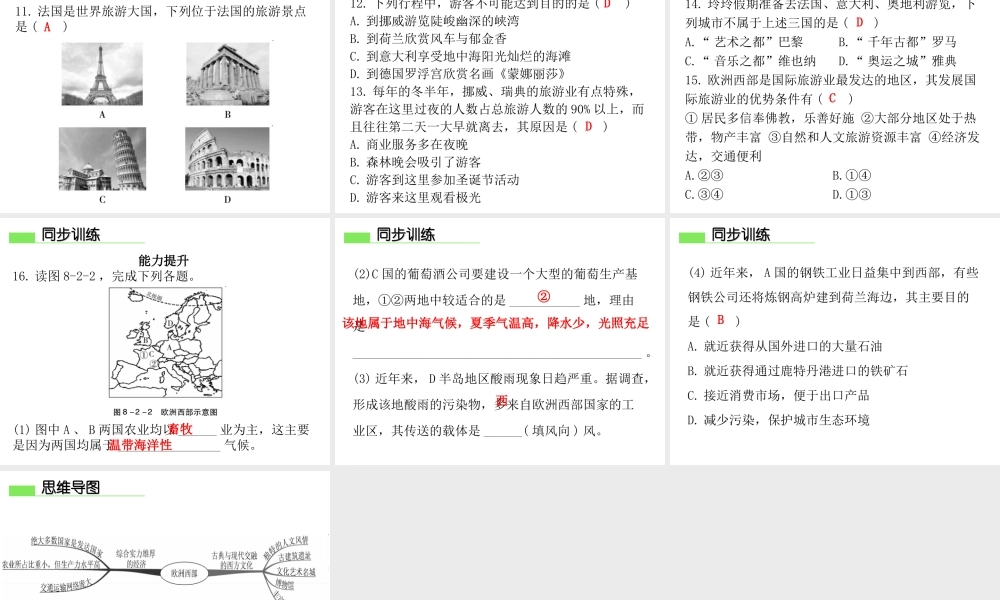 （广东专版）七年级地理下册 第八章 第二节 欧洲西部习题课件 （新版）粤教版-（新版）粤教版初中七年级下册地理课件