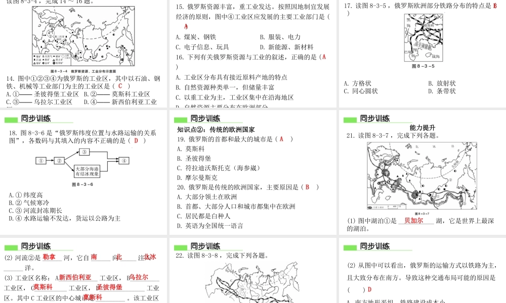 （广东专版）七年级地理下册 第八章 第三节 俄罗斯习题课件 （新版）粤教版-（新版）粤教版初中七年级下册地理课件