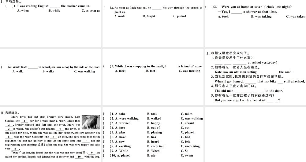 （山西专版）八年级英语下册 Unit 5 What were you doing when the rainstorm came第三课时习题课件（新版）人教新目标版-（新版）人教新目标版初中八年级下册英语课件