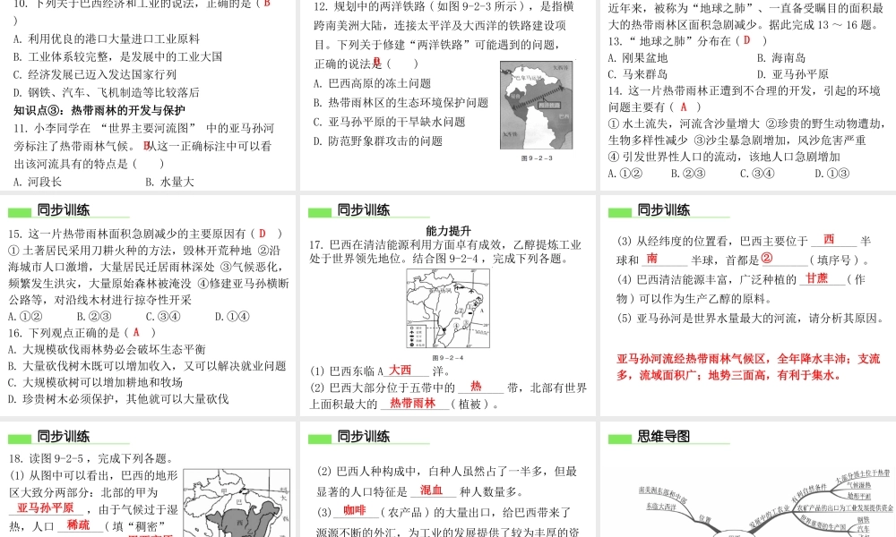 （广东专版）七年级地理下册 第九章 第二节 巴西导学练课件 （新版）新人教版-（新版）新人教版初中七年级下册地理课件