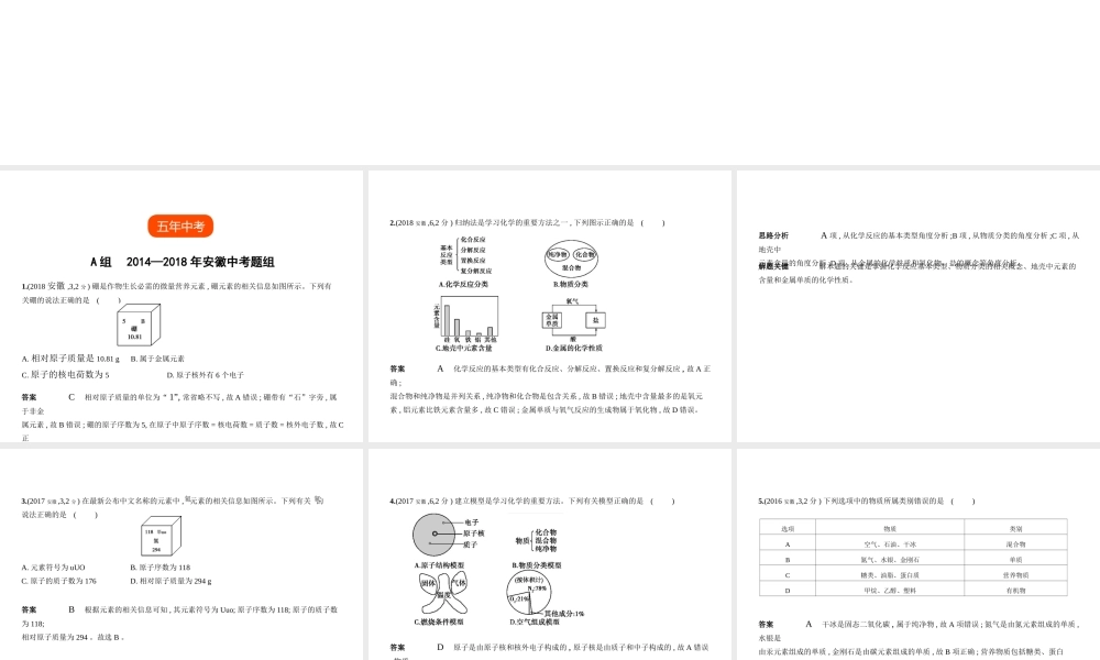 （安徽专用）中考化学复习 专题八 物质的组成和分类（试卷部分）课件-人教版初中九年级全册化学课件