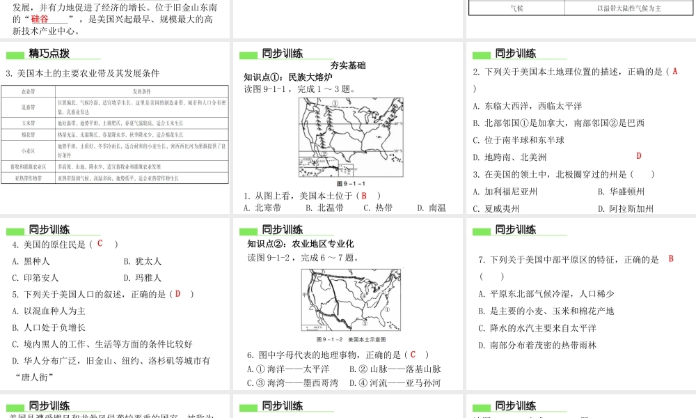 （广东专版）七年级地理下册 第九章 第一节 美国导学练课件 （新版）新人教版-（新版）新人教版初中七年级下册地理课件