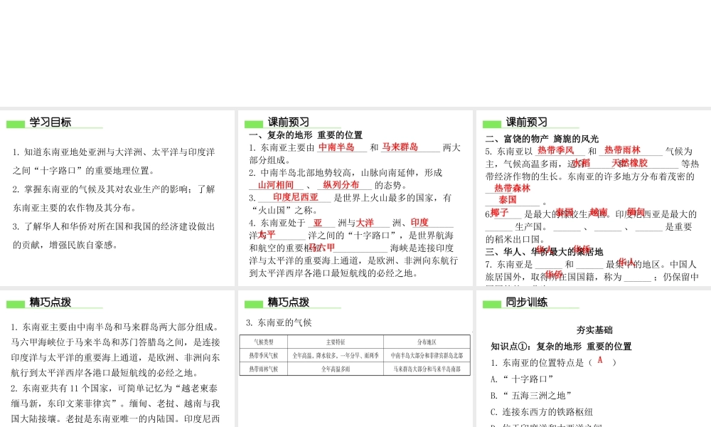 （广东专版）七年级地理下册 第七章 第二节 东南亚课件 （新版）粤教版-（新版）粤教版初中七年级下册地理课件