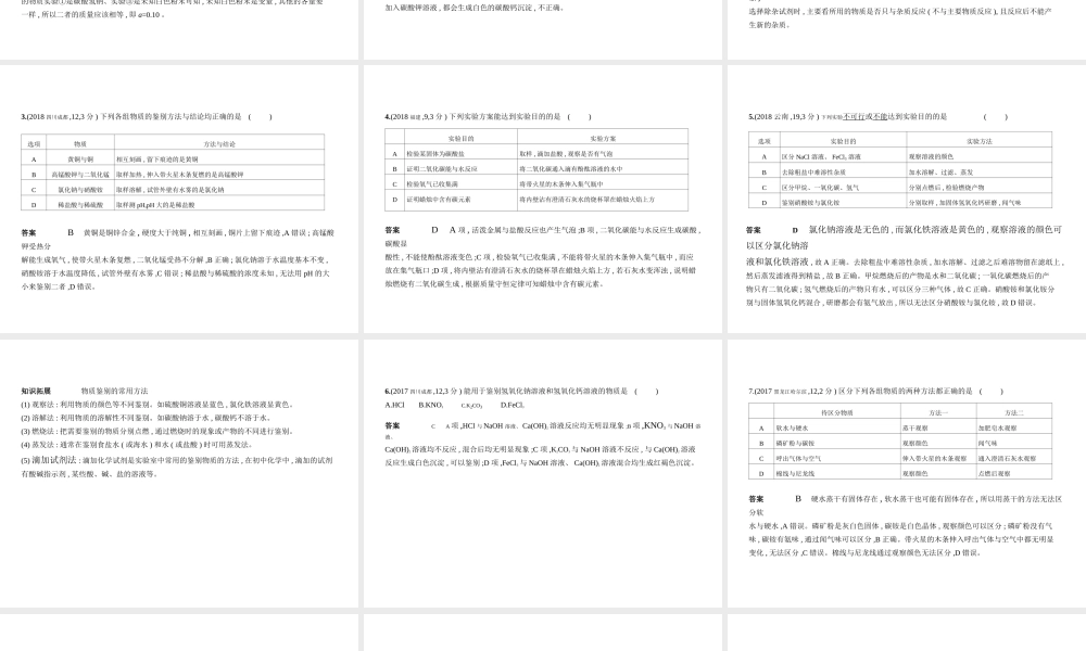 （安徽专用）中考化学复习 专题十五 物质的检验、鉴别与除杂（试卷部分）课件-人教版初中九年级全册化学课件