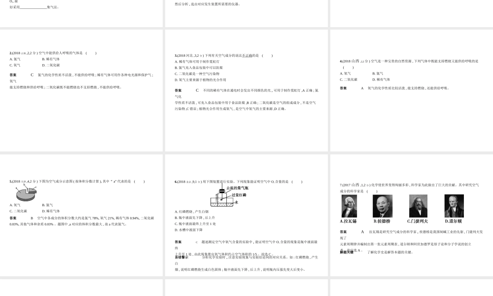 （安徽专用）中考化学复习 专题一 我们周围的空气（试卷部分）课件-人教版初中九年级全册化学课件