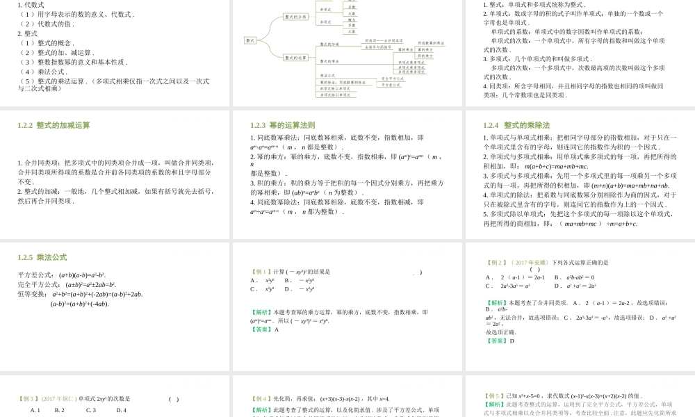 （安徽专用）中考数学复习 1.2 整式课件-人教级全册数学课件