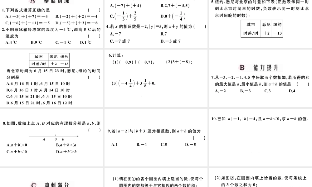 （广东专版）七年级数学上册 第一章 有理数1.7有理数的加法习题课件 （新版）新人教版-（新版）新人教版初中七年级上册数学课件